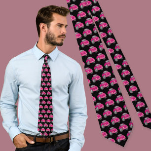 Cravate Tied à motif de voiture de dessin animé rose