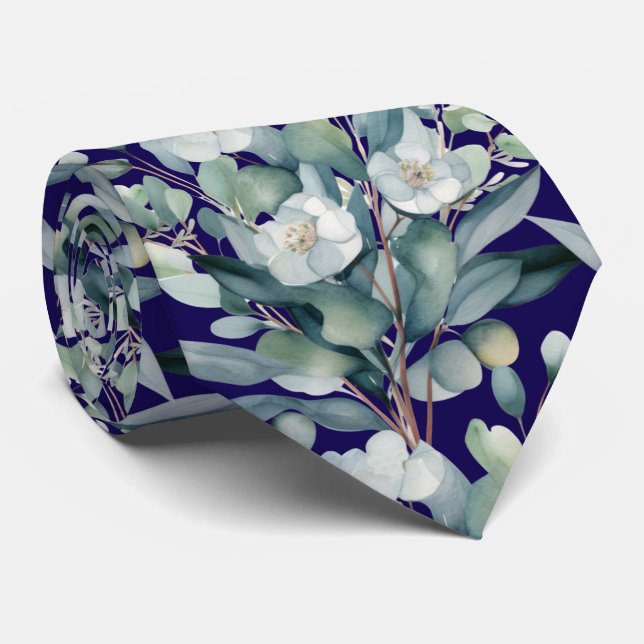 Cravate Tied de cou floral formel classique avec feuillage (Roulé)