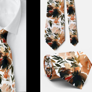 Cravate Ties à fleurs Roses Fleurs Marron Couleurs d'Autom