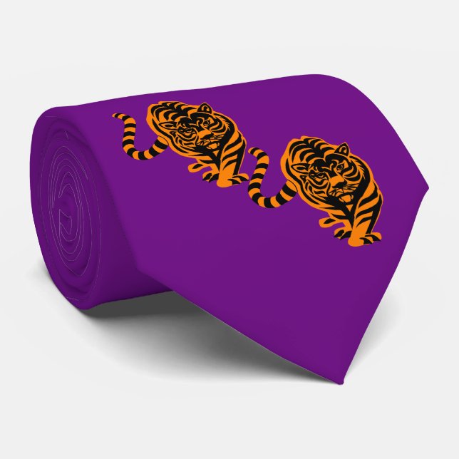 Cravate Tiger Design Orange/Black Team Mascot Necktie (Roulé)