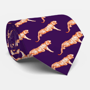 Cravate Tigre orange moderne sur violet foncé