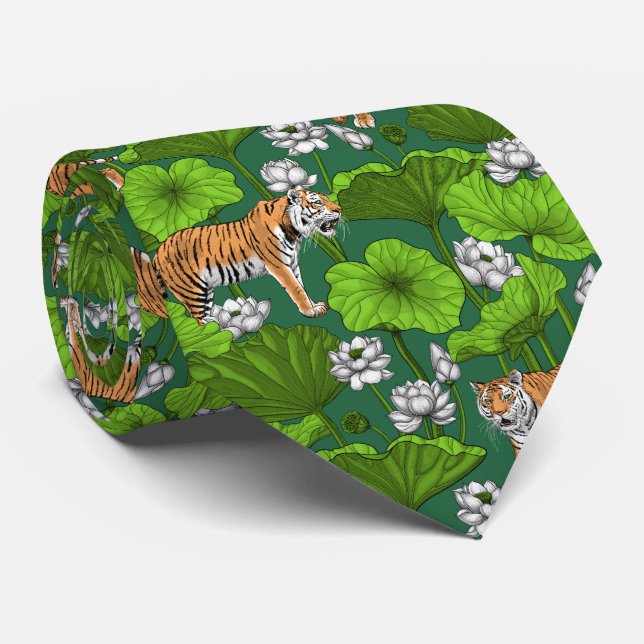 Cravate Tigres dans l'étang blanc de lotus (Roulé)
