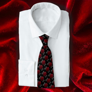 Cravate Til Death Do Us Part Gothique Noir avec Roses Roug