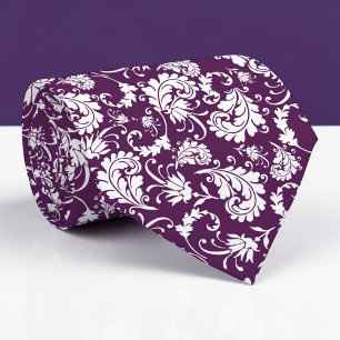 Cravate Tissu à motif floral violet foncé personnalisé pou
