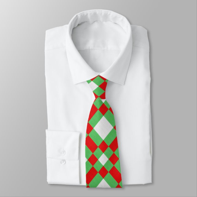 Cravate Tissu vert rouge et blanc Texture géométrique (Attaché)