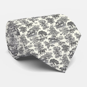Cravate Toile de Jouy élégante vintage noir et blanc cheva