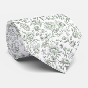 Cravate Toile-De-Jouy Florale Vert Sauge Vintage à l'Aquar