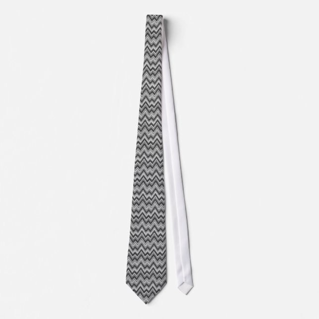 Cravate Tons Gris Faux Parties scintillant Chevron Zigzag  (Devant)