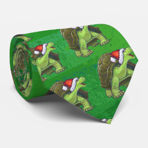 Cravate Tortue à Santa Chapeau sur Vert