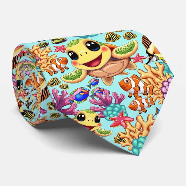 Cravate Tortue de mer Bébé heureux et mignonne personnage (Roulé)