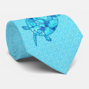 Cravate Tortue tourbée fractale - cobalt et bleu turquois