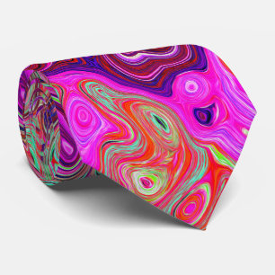 Cravate Tourbillon Liquide Rétro Magenta et Vert Abstrait
