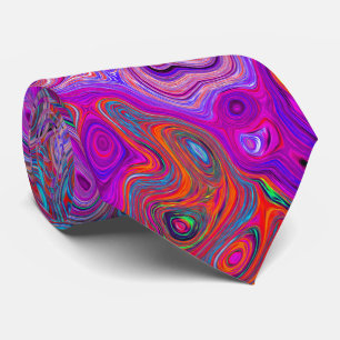 Cravate Tourbillon Rétro Abstrait Violet, Bleu et Rouge
