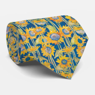 Cravate Tournesol moderne sur le modèle floral bleu
