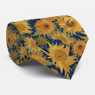 Cravate Tournesols de Van Gogh indigo orange sauge ocre