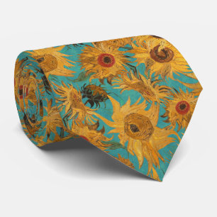 Cravate Tournesols de Van Gogh jaune sarcelle bleu rouge o