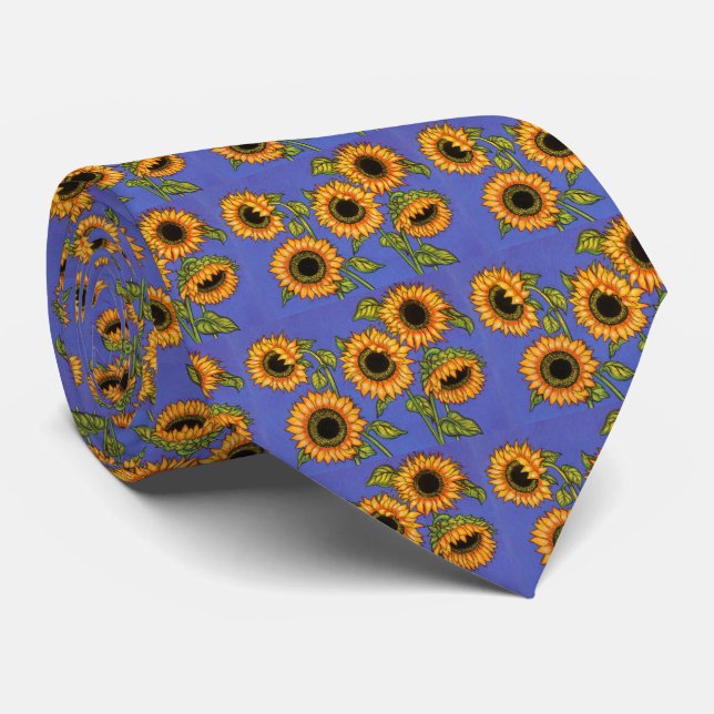 Cravate Tournesols sur le bleu (Roulé)