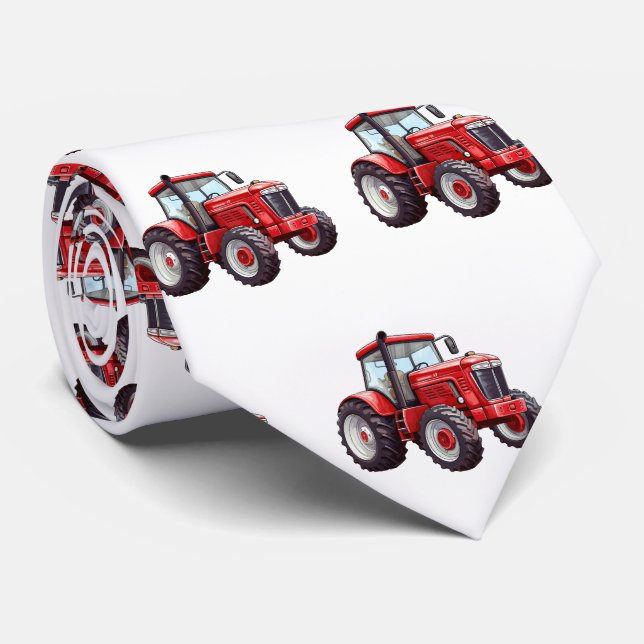 Cravate Tracteur de ferme rouge pour hommes (Roulé)