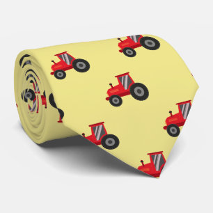 Cravate Tracteur rouge ludique et nom sur fond jaune
