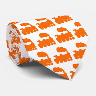 Cravate Train à vapeur Motif - Orange sur blanc