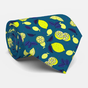 Cravate Tranches de citron et Feuilles bleus Alimentation