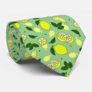 Cravate Tranches de citron et Feuilles verts Motif aliment