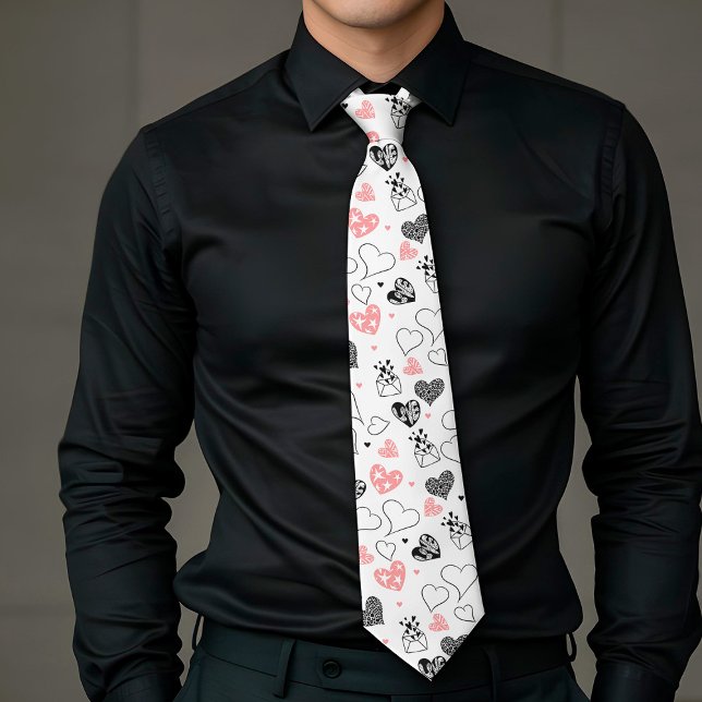 Cravate Trendy Love Gift Tie Pink Black Hearts Design (Trendy Love Gift Tie Pink Black Hearts Design)