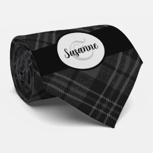 Cravate Trendy noir blanc tartan Personnaliser Monogramme