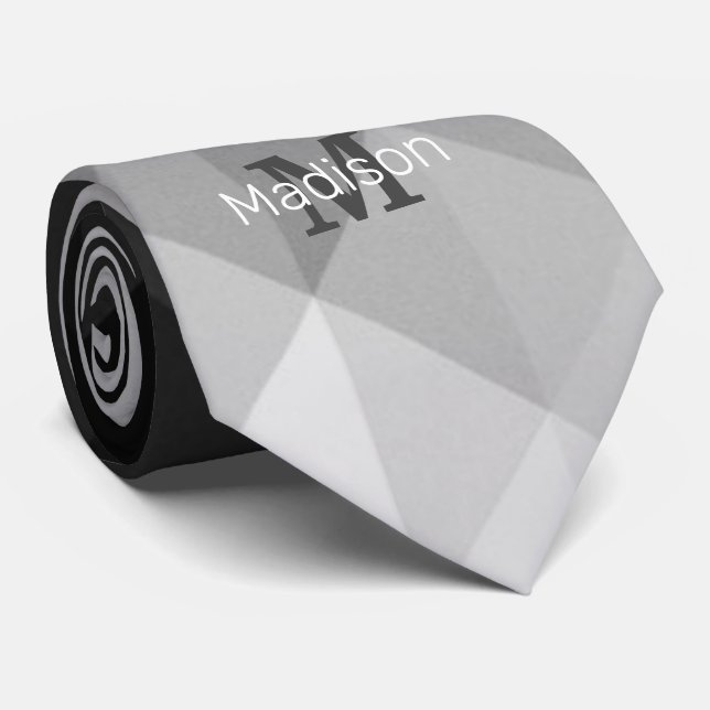 Cravate Triangle gris carré géométrique motif Monogramme (Roulé)