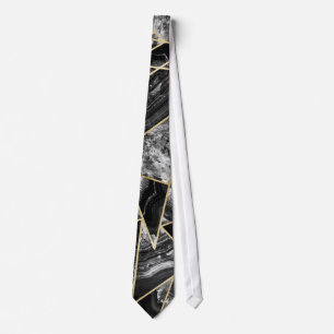 Cravate Triangles géométriques d'agate d'or blanc noir de