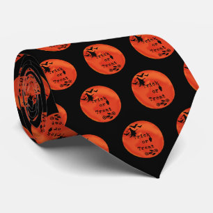 Cravate Trick ou Treat with Witch & Bats on Orange Moon