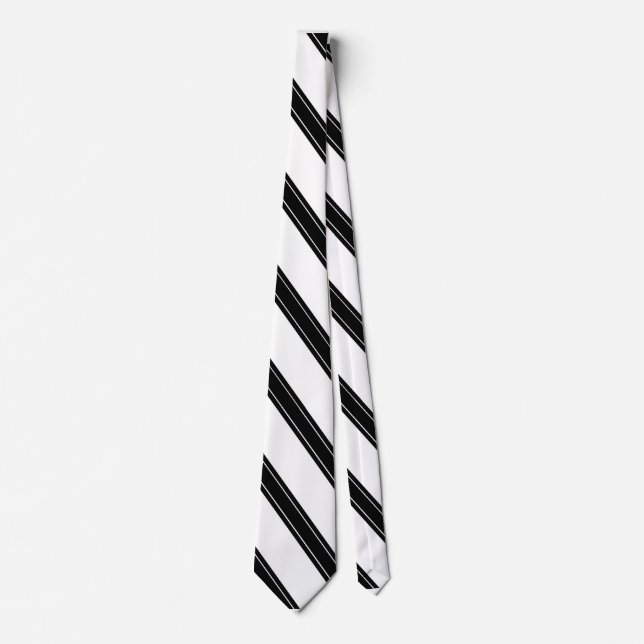 Cravate / Triple bande noire sur motif blanc (Devant)