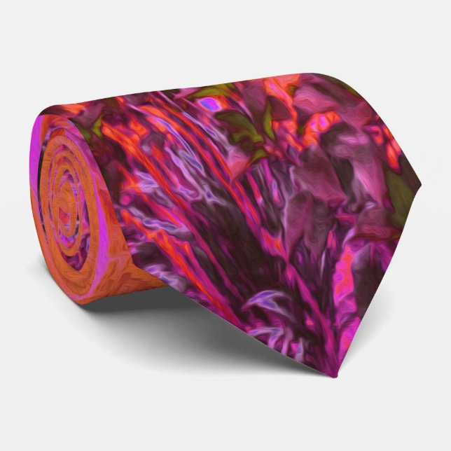 Cravate Trippy Magenta et Orange Jardin impressionniste (Roulé)
