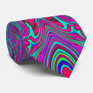 Cravate Trippy Retro Magenta, bleu et vert Abstrait