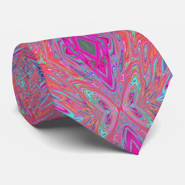 Cravate Trippy rose, Aqua et Magenta papillon Abstrait (Roulé)