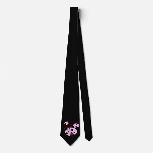 Cravate Trois coccinelle rose et noire avec étoiles (Devant)