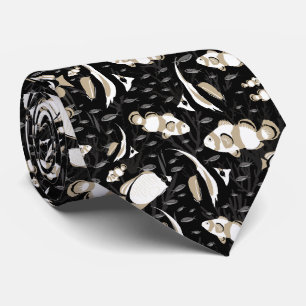Cravate Tropical Motif de poisson-ange noir et gris