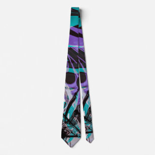 Cravate Trucs de peinture Turquoise et violet noir