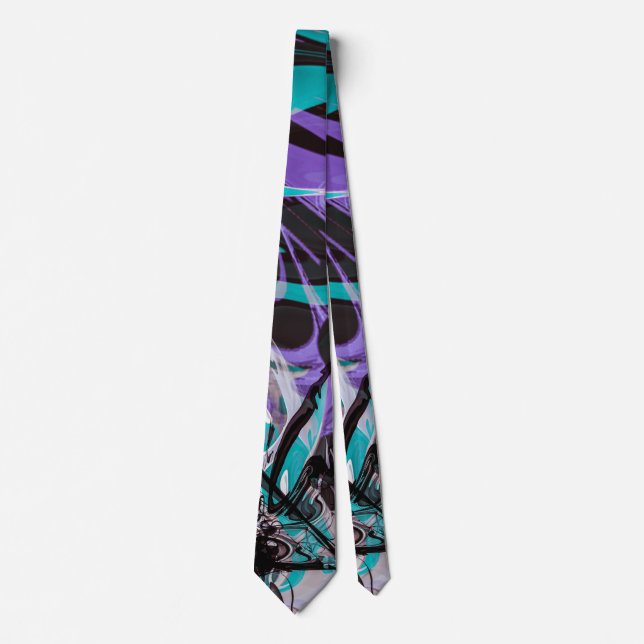 Cravate Trucs de peinture Turquoise et violet noir (Devant)