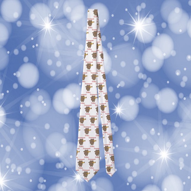 Cravate Trumpet Tribe Cat Music (A tie featuring a trumpet playing cat and the words trumpet tribe)