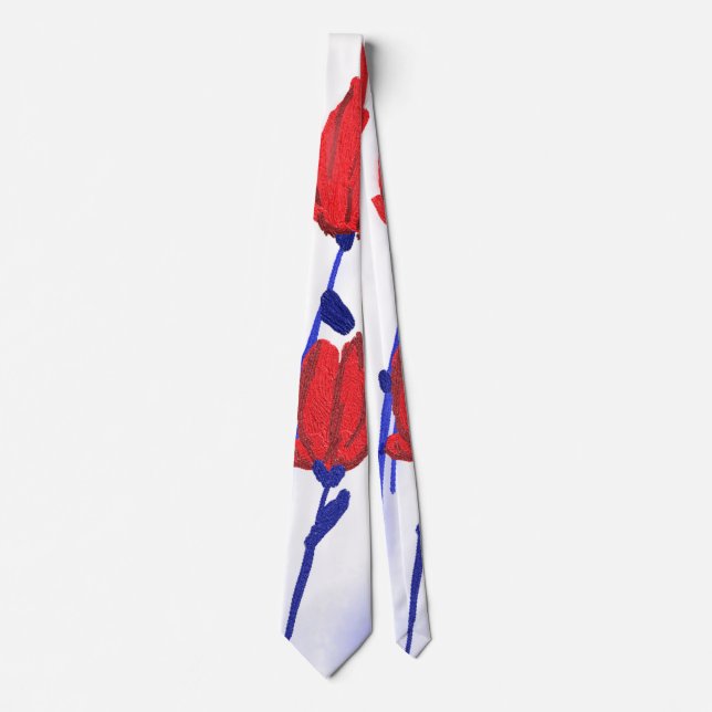 Cravate Tulipes rouges avec bleu (Devant)