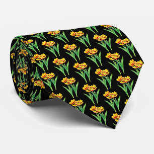 Cravate Tulipes sur fond noir