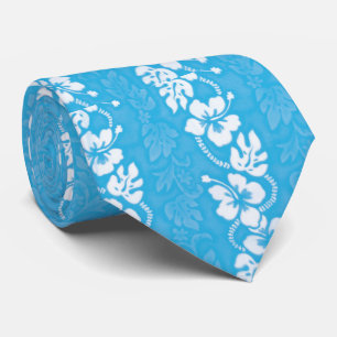 Cravate Turquoise Blue Hawaiian Hibiscus Mariage