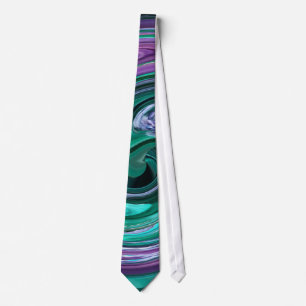 Cravate turquoise de tourbillons verts et violets