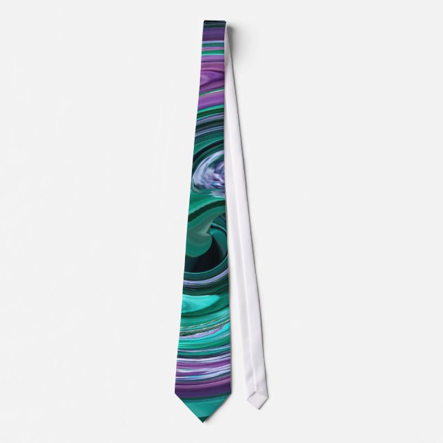 Cravate turquoise de tourbillons verts et violets (Devant)