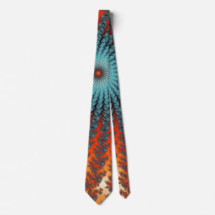 Cravate Turquoise Funky Et Fractale Spirale Orange
