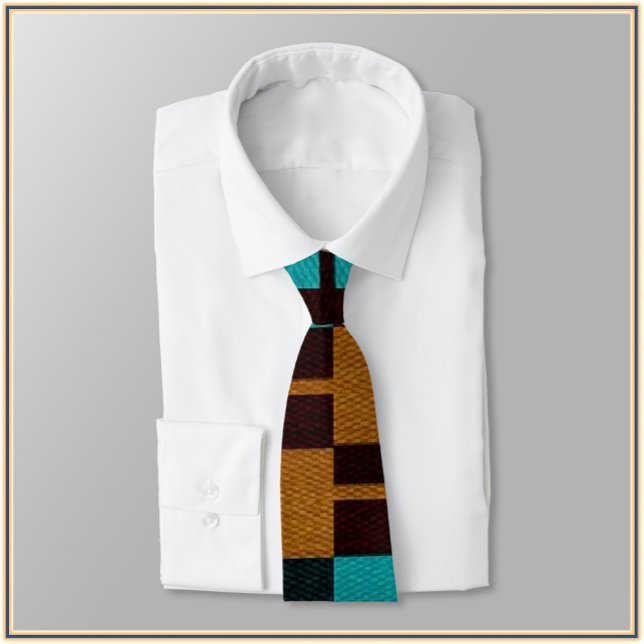 Cravate Turquoise géométrique Noir et Brown (Créateur téléchargé)