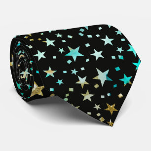 Cravate Turquoise professionnelle Blue Faux Gold Stars Noi