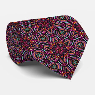 Cravate Turquoise Rose Violet Orange Motif Kaléidoscope