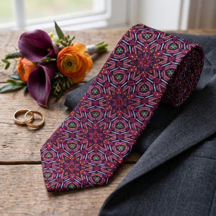 Cravate Turquoise Rose Violet Orange Motif Kaléidoscope